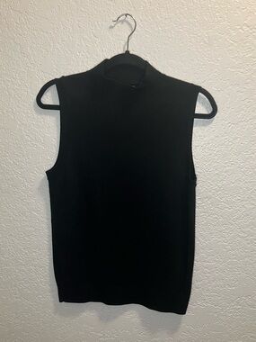 Merino Wool Blend Sleeveless Mock-neck Sweater